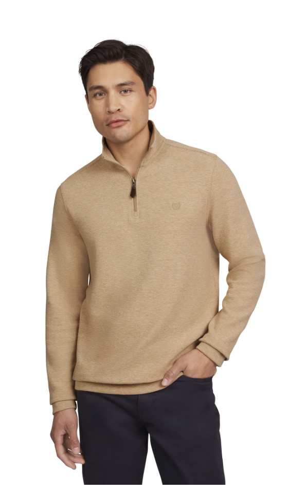 Men’s 1/4 Zip Camel Ribbed Sweater S-2XL